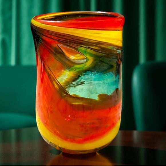 Hand blown Muti colored glass / vase orange, yellow, greens handcrafted - Picture 12 of 15